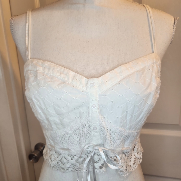 American Eagle Outfitters Tops - American Eagle Outfitters White Lace Bustier Babydoll Crop Crochet Eyelet NWT!